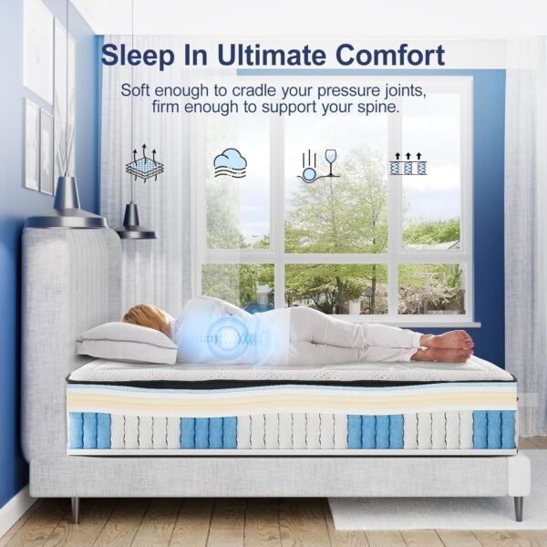Suiforlun California King Mattress, 14 Inch Euro Top Cooling Gel Memory Foam Cal King Hybrid Mattress with 7 Premium Layers, Zone Support & Pressure Relief, Medium Firm, 72"*84” - Image 5
