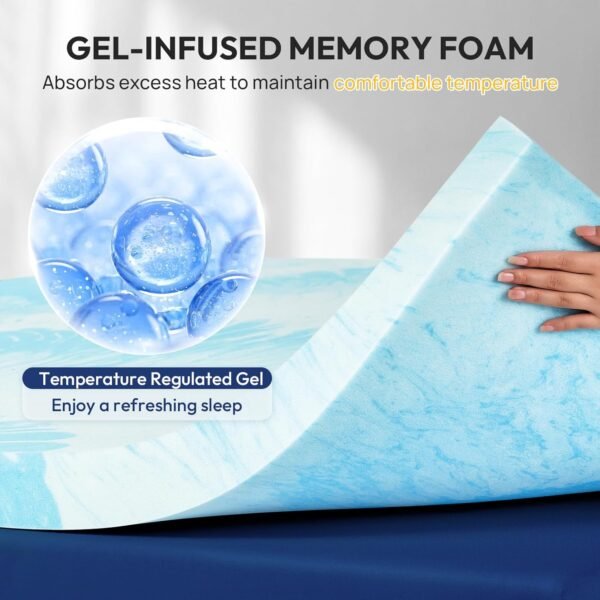 3 Inch Gel Memory Foam Mattress Topper Queen Size High Density Bamboo Rayon,Cooling Breathable Bed Topper for Pressure Relief,Removable & Washable Cover Non-Slip CertiPUR-US - Image 3