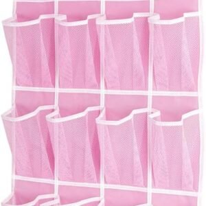 Hanging Shoe Organizer, Over The Door Shoe Organizer with 24 Breathable Mesh Pockets for Men Women Kids Hanging Shoe Storage Rack Organizer Size:58×21 Inch（Pink）
