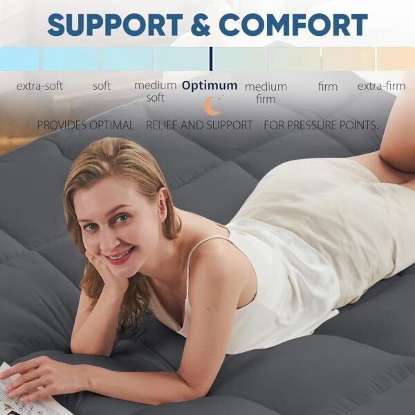 Twin Mattress Topper, CYMULA Cooling Mattress Pad Cover for College Bed Back Pain, Extra Thick Pillow Top Down Alternative Overfill Plush with 8-21 Inch Deep Pocket -39"x75" Grey - Image 4