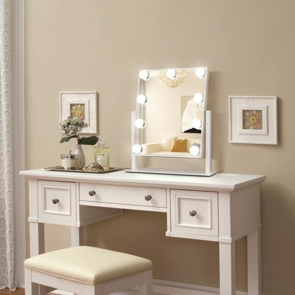 Hollywood Vanity Makeup Mirror with Lights - 9 LED Bulbs, Touch Control, 3 Colors Light, 360° Rotation, Light Up Vanity Mirror for Dressing Room & Bedroom - Image 6