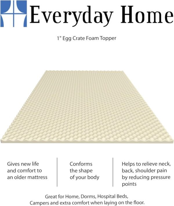 Everyday Home Twin Mattress Topper-Egg Crate Ventilated Foam Size, Beige - Image 3