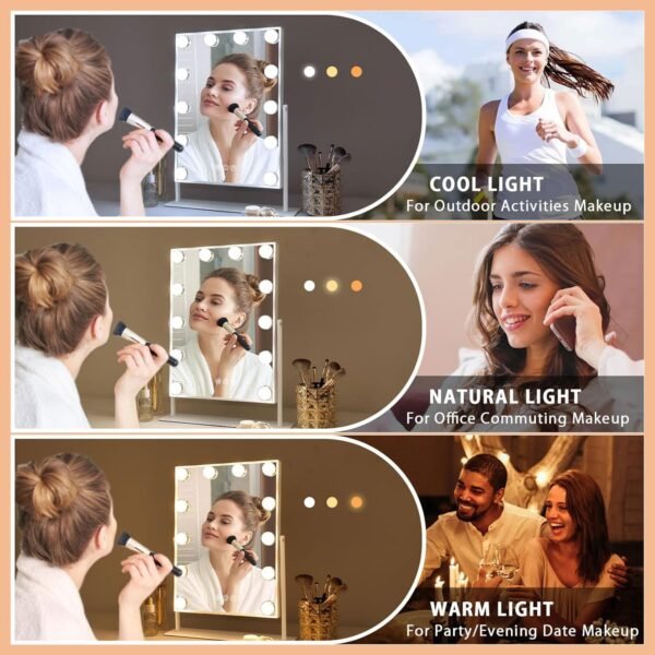 Fenair Vanity Mirror with Lights Lighted Hollywood Makeup Mirror with Lights and10X Magnification Mirror,12 Dimmable Bulbs 360° Rotation (White) - Image 2