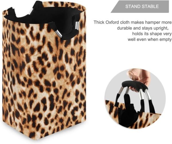 Leopard Laundry Basket Collapsible Large Clothes Hamper Nursery Storage Bin with Handle for Bedroom, Bathroom, Dorm, Kids Room - Image 3