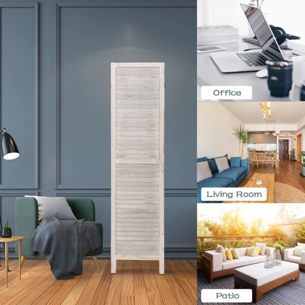 Babion 6 Panel Room Divider, Wood Room Divider, Room Dividers and Folding Privacy Screens, Room Partitions and Dividers, Folding Partition Screen, Bedroom Decoration Off White - Image 6