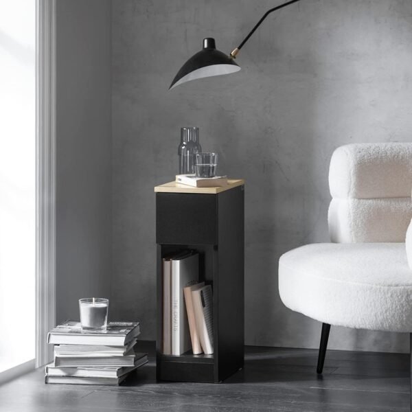 SoBuy End Table, Side Table with Storage Drawer, Nightstand Bedside Table for Small Spaces, Black FBT111-SCH - Image 2