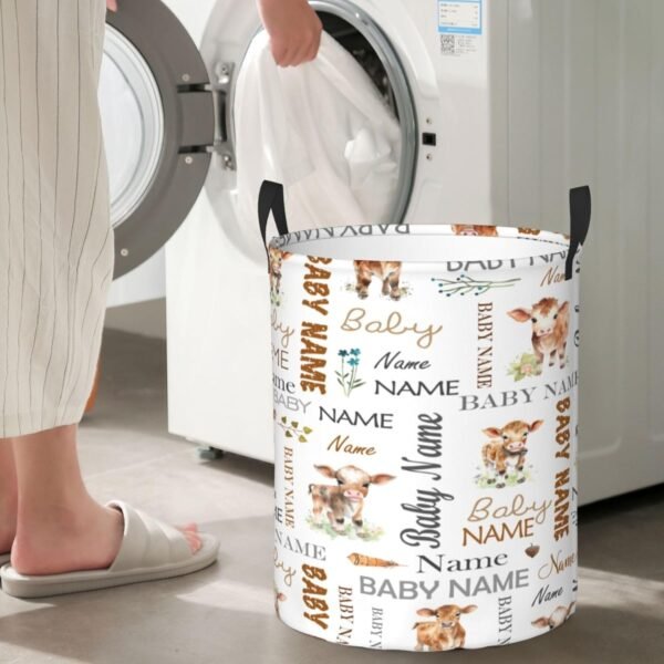 Custom Cow Baby Hamper for Nursery Name Personalized Kids Laundry Basket Baby Room Decor Clothes Hamper Box for Boys Girls Laundry Hamper Collapsible Storage Basket with Handles - Image 5