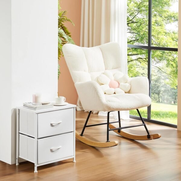DUMOS Nightstand Small Dresser with 2 Fabric Drawers Side Bedroom End Table Kids Bedside Storage Furniture for 20 inch Tall Night Stand for Closet, Entryway, College Dorm, Medium, White - Image 8