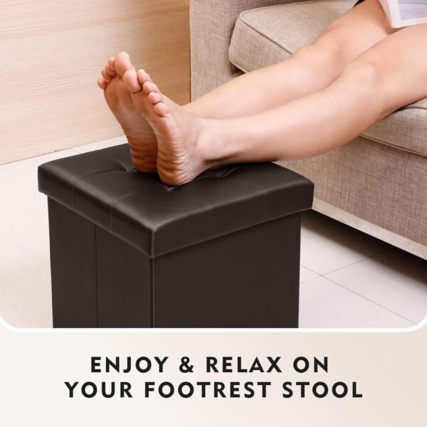 B FSOBEIIALEO Storage Ottoman Small Cube Foot Rest Seat Faux Leather Toy Chest Brown 12.6"X12.6"X12.6" (2 Pack) - Image 7