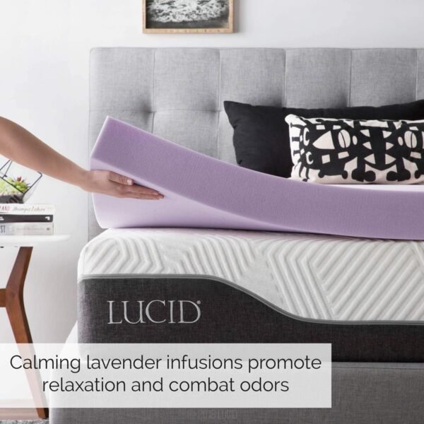 LUCID 4 Inch Lavender Infused Memory Foam Mattress Topper - Ventilated Design - Queen Size - Image 3