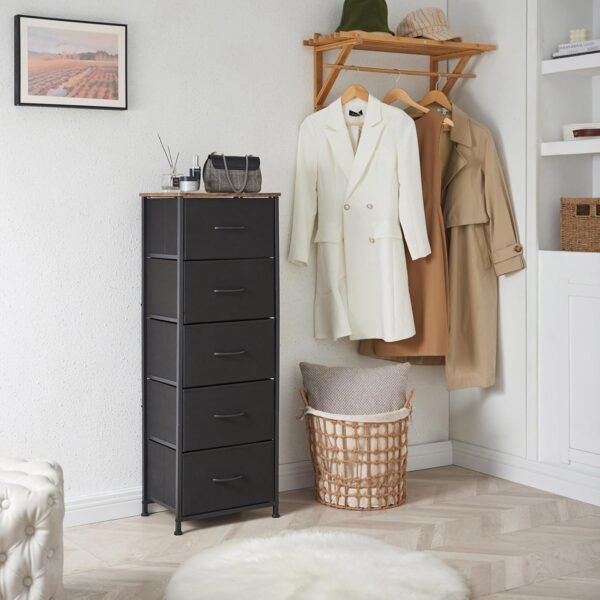 Somdot Tall Dresser for Bedroom with 5 Drawers, Storage Chest of Drawers with Removable Fabric Bins for Closet Bedside Nursery Laundry Living Room Entryway Hallway, Black - Image 4