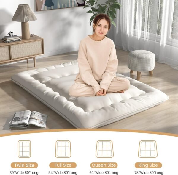 Giantex Japanese Floor Mattress Futon Mattress, Roll Up Mattress Tatami Mat with Washable Cover and Carry Bag, Foldable & Portable Sleeping Pad for Dormitory Camping, Floor Lounger Bed, Queen - Image 7