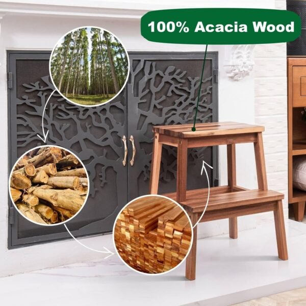 2 Step Wood Stool, Wooden Step Stools for Adults and Kids 250 LBS, Toddler Step Stool Kitchen Helper, Bathroom Stool, Bed Step Stools, Easy to Assemble - Image 3