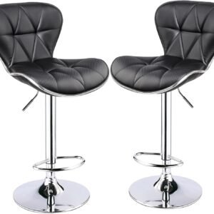 Leader Accessories Shell Back Bar Stools Set of 2, Adjustable Bar Stool with Back, Swivel Barstools (Carbon Fiber Leather Black)