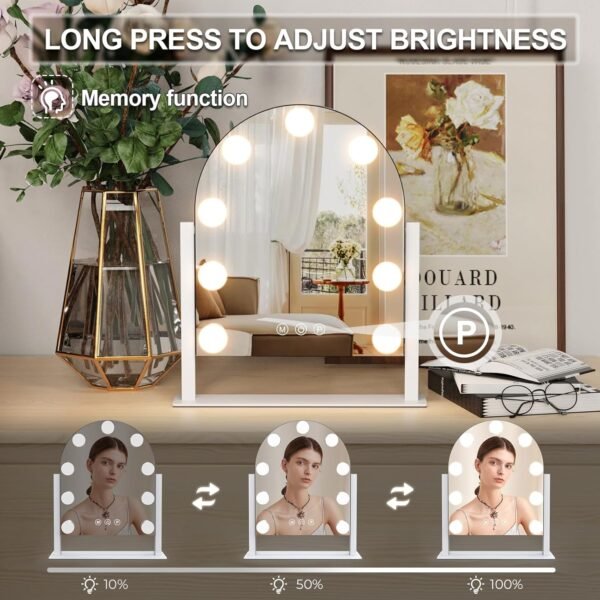 MCDAMCN Vanity Mirror with Lights,Tabletop Makeup Mirror with 9 LED Lights Smart Touch Control 3 Colors Light 360°Rotation - Image 3