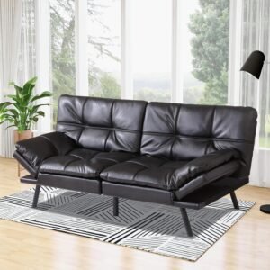 MUUEGM Futon Sofa Bed,Memory Foam Modern Convertible Couch Bed,Folding Futon Sleeper Couch with Compact Living Space,Apartment,Dorm,Bonus Room,71″ D x 33″ W x 31.5″ H,Black