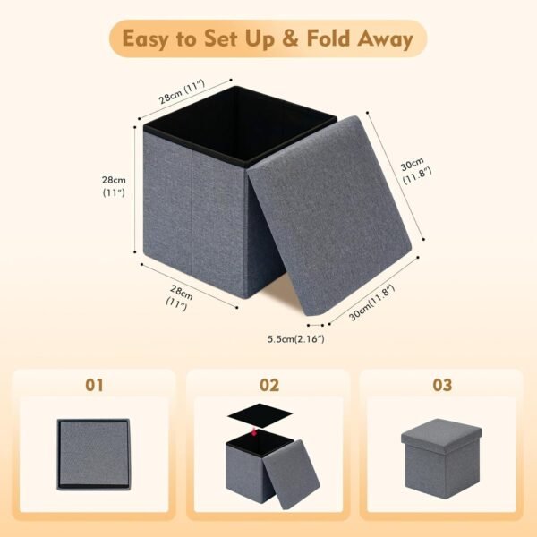 B FSOBEIIALEO Storage Ottoman Cube, Linen Small Foot Seat,for Living Room, Bedroom, Home Office, Dorm Storage Footrest Grey 11.8"x11.8"x11.8" - Image 3
