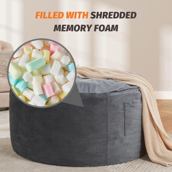 Bean Bag Chair for Adults - BeanBag Chairs with Soft Cover - Furniture Round Fluffy Couch Sofa for Living Room Lounge Bedroom College Dorm - Gifts for Gaming Reading Relaxing 5 Feet, Charcoal - Image 4