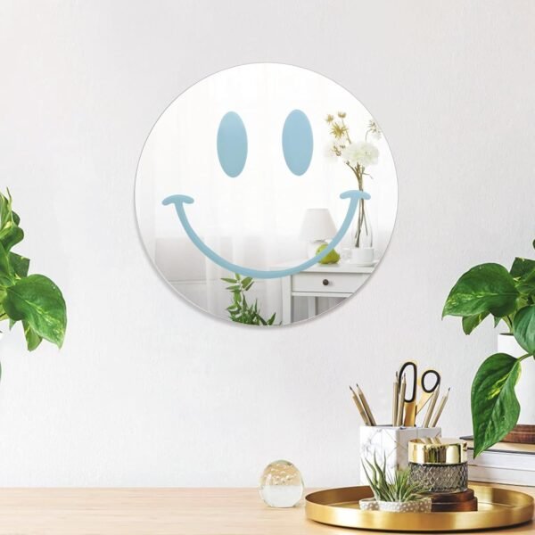 Dremisland Smiley Wall Mirror Preppy Room Decor for Teen Girls Dorm Room Decor Aesthetic Acrylic Mirror Round Mirror for Apartment Living Room, Bedroom, Vanity, Entryway, Hallway. (Blue) - Image 5
