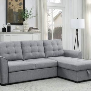 L-Shape Sectional Sofa with Reversible Storage Chaise and Removable Back Cushions,Modern Linen Pull-Out Sleeper Couches Bed,for Living Room,Apartment,Dorm,Light Gray