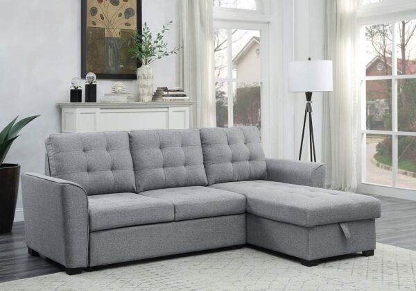 L-Shape Sectional Sofa with Reversible Storage Chaise and Removable Back Cushions,Modern Linen Pull-Out Sleeper Couches Bed,for Living Room,Apartment,Dorm,Light Gray