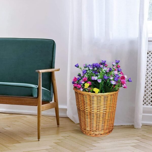 11 Woven Wicker Waste Basket,Round Woven Wicker Rattan Storage Basket,Large Wicker Storage Baskets Organizer Tote for Bedroom, Living Room, Bathroom - Image 3