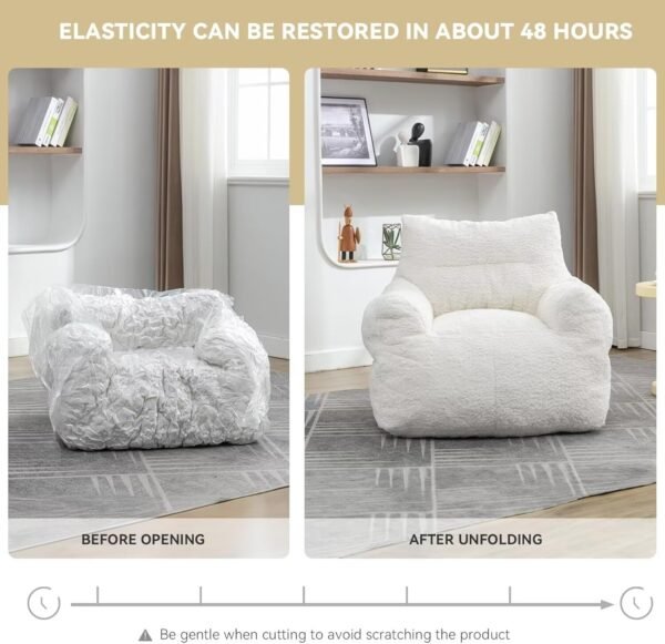 FOXHUNTER Bean Bag Chair for Adults, Bean Bag Sofa with Tufted Soft Stuffed Filling, Fluffy and Lazy Sofa Comfy Chair BeanBag Chairs with Memory Foam for Dorm Livingroom Apartment, Teddy Ivory - Image 6