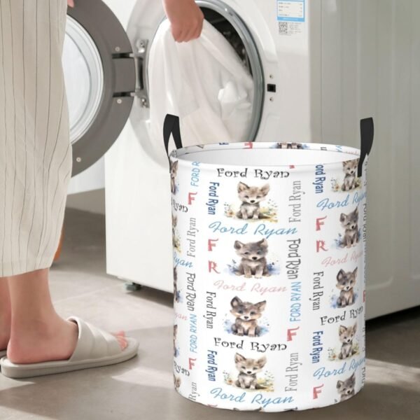 Personalized Wolf Baby Laundry Hamper Kids Name Laundry Baby Baskets Waterproof Storage Bin Custom Clothes Nursery Hampers Collapsible Hamper Baby Gift Baskets for Boy Girl - Image 5