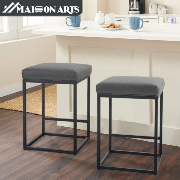 Maison Counter Height 24 Inch Bar Stool for Kitchen Counter Backless Industrial Stool Modern Upholstered Barstool Countertop Chair Saddle Seat Island Stool,330 LBS Bear Capacity,1 Stool(24 Inch, Grey) - Image 4