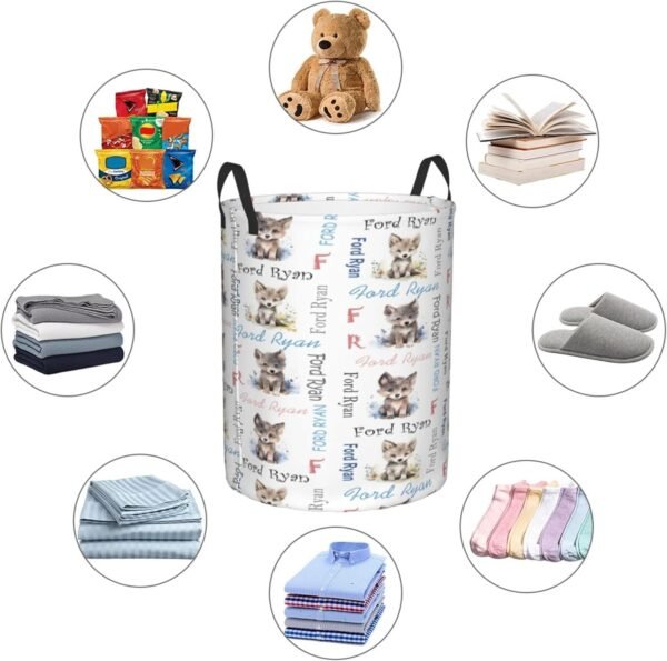 Personalized Wolf Baby Laundry Hamper Kids Name Laundry Baby Baskets Waterproof Storage Bin Custom Clothes Nursery Hampers Collapsible Hamper Baby Gift Baskets for Boy Girl - Image 4
