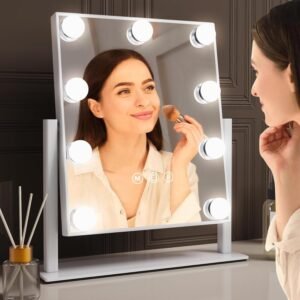 Hollywood Vanity Makeup Mirror with Lights – 9 LED Bulbs, Touch Control, 3 Colors Light, 360° Rotation, Light Up Vanity Mirror for Dressing Room & Bedroom