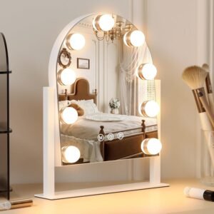 MCDAMCN Vanity Mirror with Lights,Tabletop Makeup Mirror with 9 LED Lights Smart Touch Control 3 Colors Light 360°Rotation