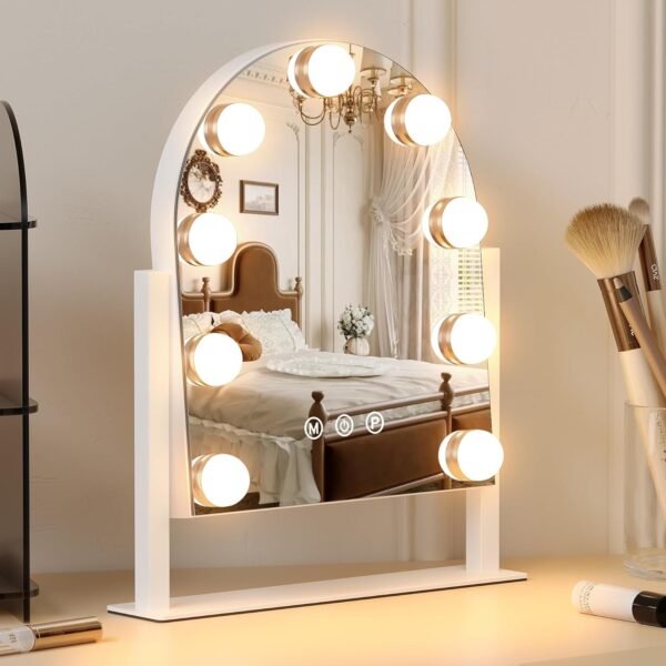MCDAMCN Vanity Mirror with Lights,Tabletop Makeup Mirror with 9 LED Lights Smart Touch Control 3 Colors Light 360°Rotation