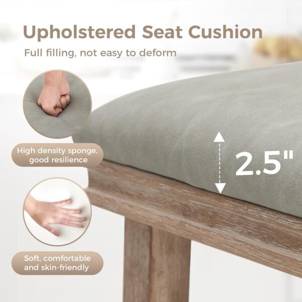 MAISON ARTS Counter Height 24 inch Bar Stools Set of 4 for Kitchen Counter Solid Wood Legs with Faux Leather Padded Seat Farmhouse Barstools for 34"-38" Counter Island Upholstered Stools, Grey + Wood - Image 3