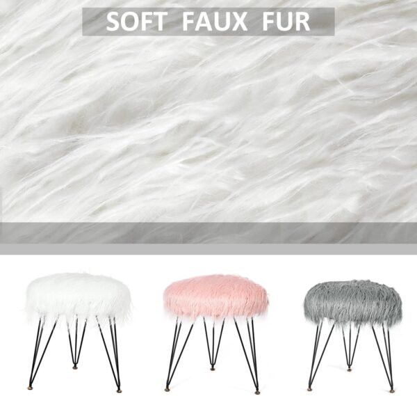 Asense Faux Fur Foot Rest Ottoman Soft Compact Padded Seating with Metal Legs Upholstered Decorative Furniture - Image 4