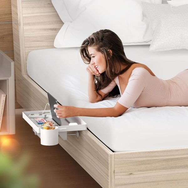 Bedside Shelf for Bunk Bed, College Dorm Room Essentials with Removable Handing Cup & Cable Catch, White Clip on Floating Nightstand for Top Bunk Loft Bed Accessories, Bedside Table Tray for Students - Image 7