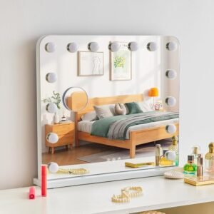 Redlife Vanity Mirror with Lights, Hollywood Mirror with Lights and Magnification for Bedroom, 3 Colors Modes, Touch Control, White (15 LED Dimmable Bulbs)