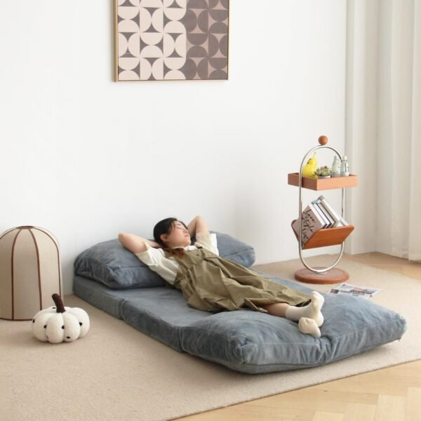 N&V Folding Matress Sofa Bean Bag Bed, Foam Filling Folding Matress Sofa, Includes Removable and Machine Washable Cover, Soft Premium Faux Fur (Small, Blue) - Image 6