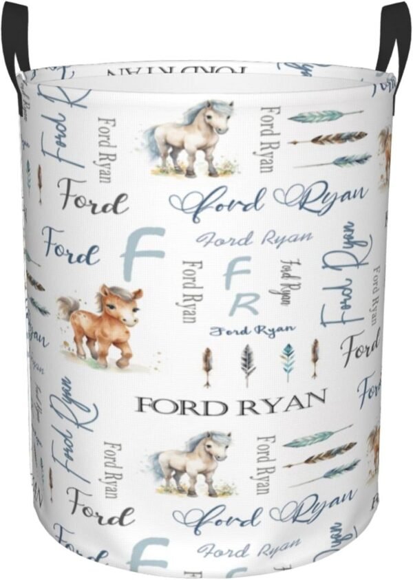 Personalized Horse Nursery Baby Hamper with Name Round Laundry Hamper Basket Baby Nursery Hamper Custom Organizers Collapsible Hamper for Boy Girl Baby Gift Baskets