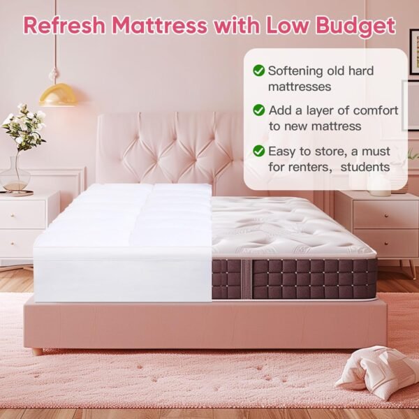 BedsPick Mattress Topper Twin XL, Mattress Pad for Back Pain Relief, Pillowtop Extra Long Twin Thick Mattress Pad, 400TC Soft Cooling Quilted Cover Protector for College Dorm, Sleeper Sofa, RV, Camper - Image 2