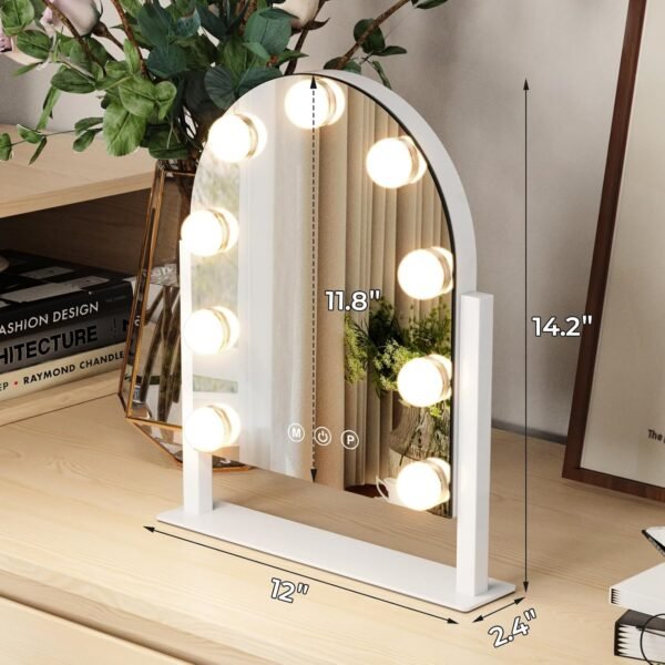 MCDAMCN Vanity Mirror with Lights,Tabletop Makeup Mirror with 9 LED Lights Smart Touch Control 3 Colors Light 360°Rotation - Image 5