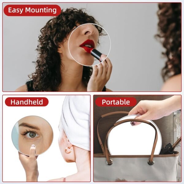 5X Magnifying Mirror, 6'' Makeup Mirror with 5X Magnification, 5X Magnifying Mirror with Suction Cups, Large Makeup Magnifying Mirror Compact Magnified Mirror, Travel Makeup Magnification and Tweezers - Image 5