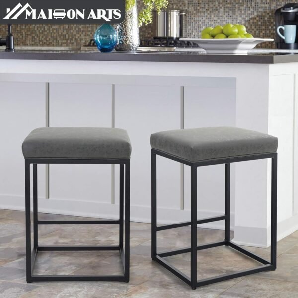 Maison Counter Height 24 Inch Bar Stool for Kitchen Counter Backless Industrial Stool Modern Upholstered Barstool Countertop Chair Saddle Seat Island Stool,330 LBS Bear Capacity,1 Stool(24 Inch, Grey) - Image 3