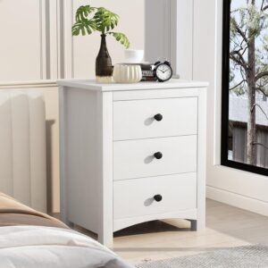 AWQM Nightstand, 3 Drawers Dresser for Bedroom, Modern Bedside Sofaside Cabinet, End Table with Storage, Night Stand for Bedroom, Closet, Entryway, College Dorm, White