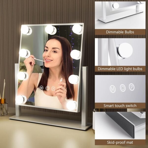 Hollywood Vanity Makeup Mirror with Lights - 9 LED Bulbs, Touch Control, 3 Colors Light, 360° Rotation, Light Up Vanity Mirror for Dressing Room & Bedroom - Image 5