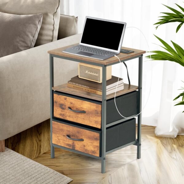 Nightstand, Bedside Furniture with LED and Charging Station, 2 Drawers Dresser for Bedroom, Night Stand, End Table with Open Shelf for Bedroom, Closet, Entryway, College Dorm, Set of 2, Rustic Brown - Image 7