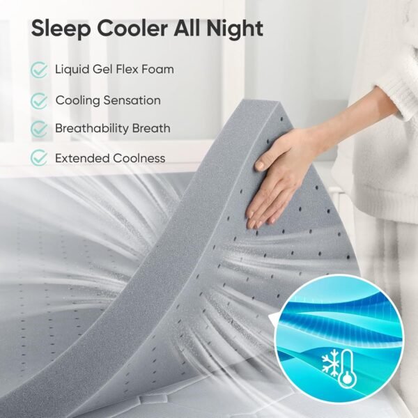 2 inch Twin XL (39"x80") Gel Memory Foam Mattress Topper Ventilated Soft Mattress Pad, Bamboo Charcoal Bed Topper, CertiPUR-US Certified, Twin XL Size, Gray - Image 5