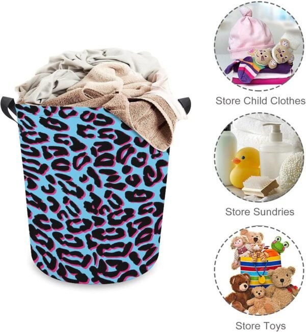 Laundry Hamper Storage Bins Collapsible Blue Pink Leopard Basket for Dirty Clothes Kids Nursery Decor Toys Organizer Bathroom Bedroom College Dorm - Image 3