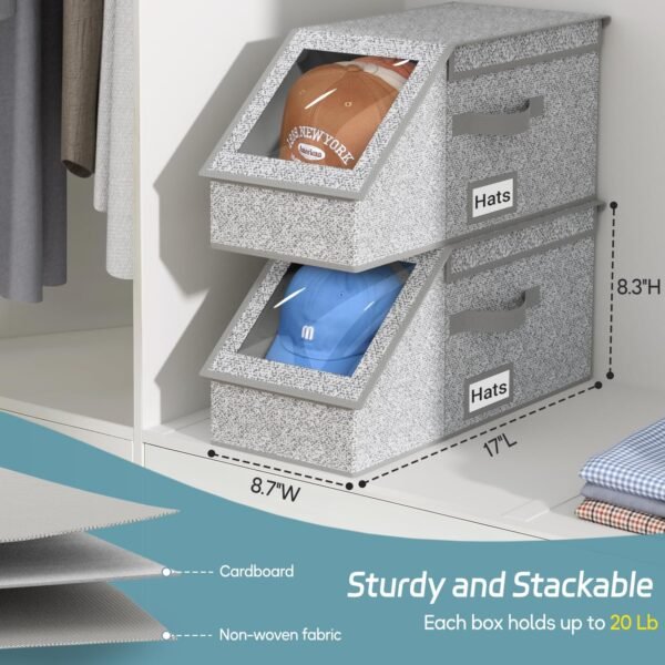 AOODA 10 Tier Clear Over the Door Shoe Organizer Storage, 2 Pcs Stackable Hat Storage for Baseball Caps, 2 Item Bundle - Image 6