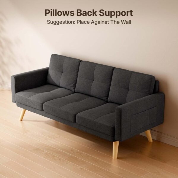 Gizoon 67” Sofa Couch with Soft Armrest Small Sofa Seat with 3 Comfy Pillows for Bedroom 2-Seater Couch for Living Room Teenagers Room Office and Small Spaces, Dark Gray - Image 6